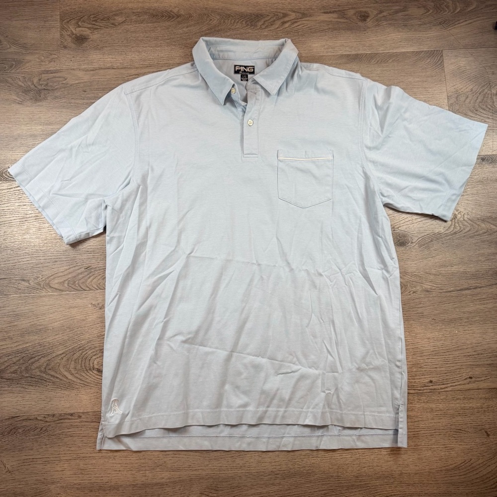 PING Performance‎ Polo Shirt Mens Large Light Blue Cotton Blend Golf Knit Casual